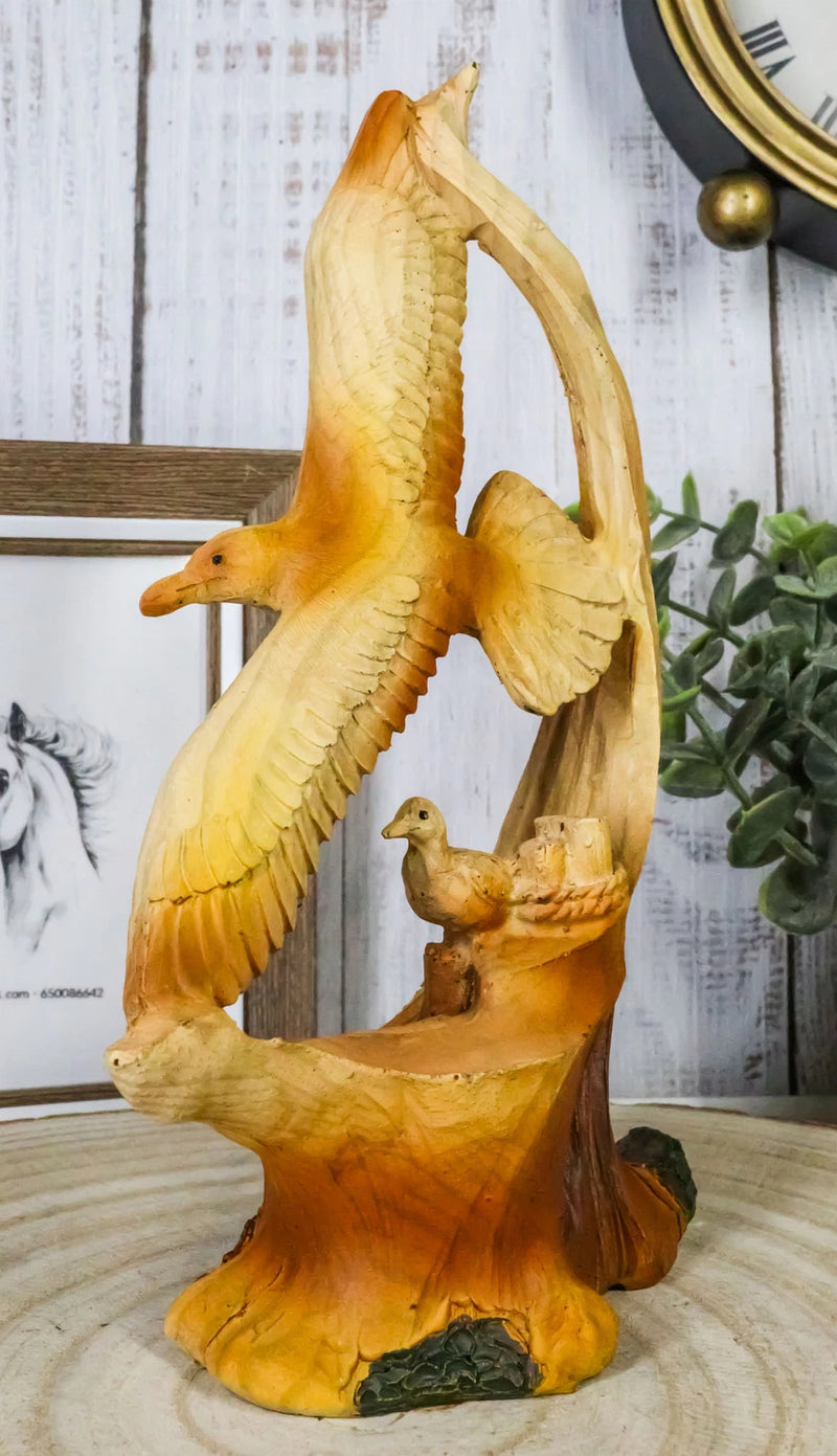 Lifelike Patriotic American Bald Eagle with Eaglets in Nest Faux Wood Figurine-1
