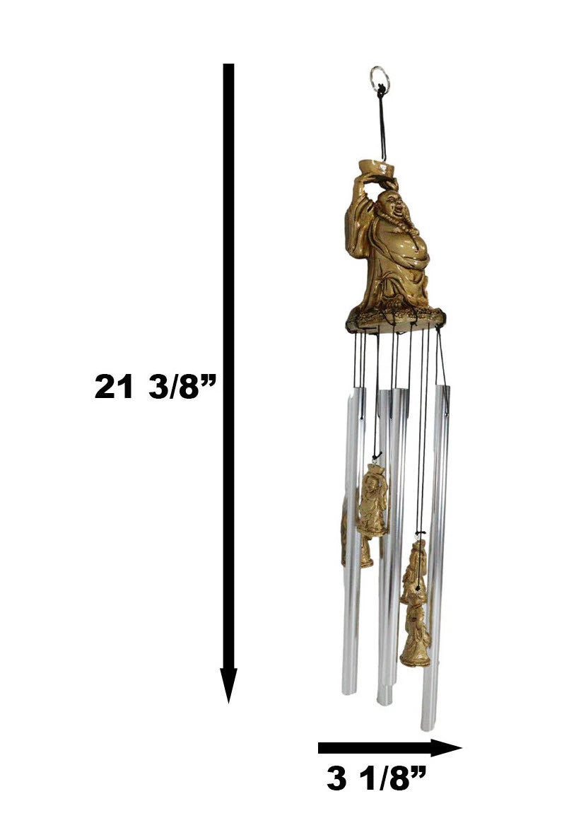 Feng Shui Lucky Buddha With Golden Nugget Wind Chime 23"Long Garden Patio Decor-4