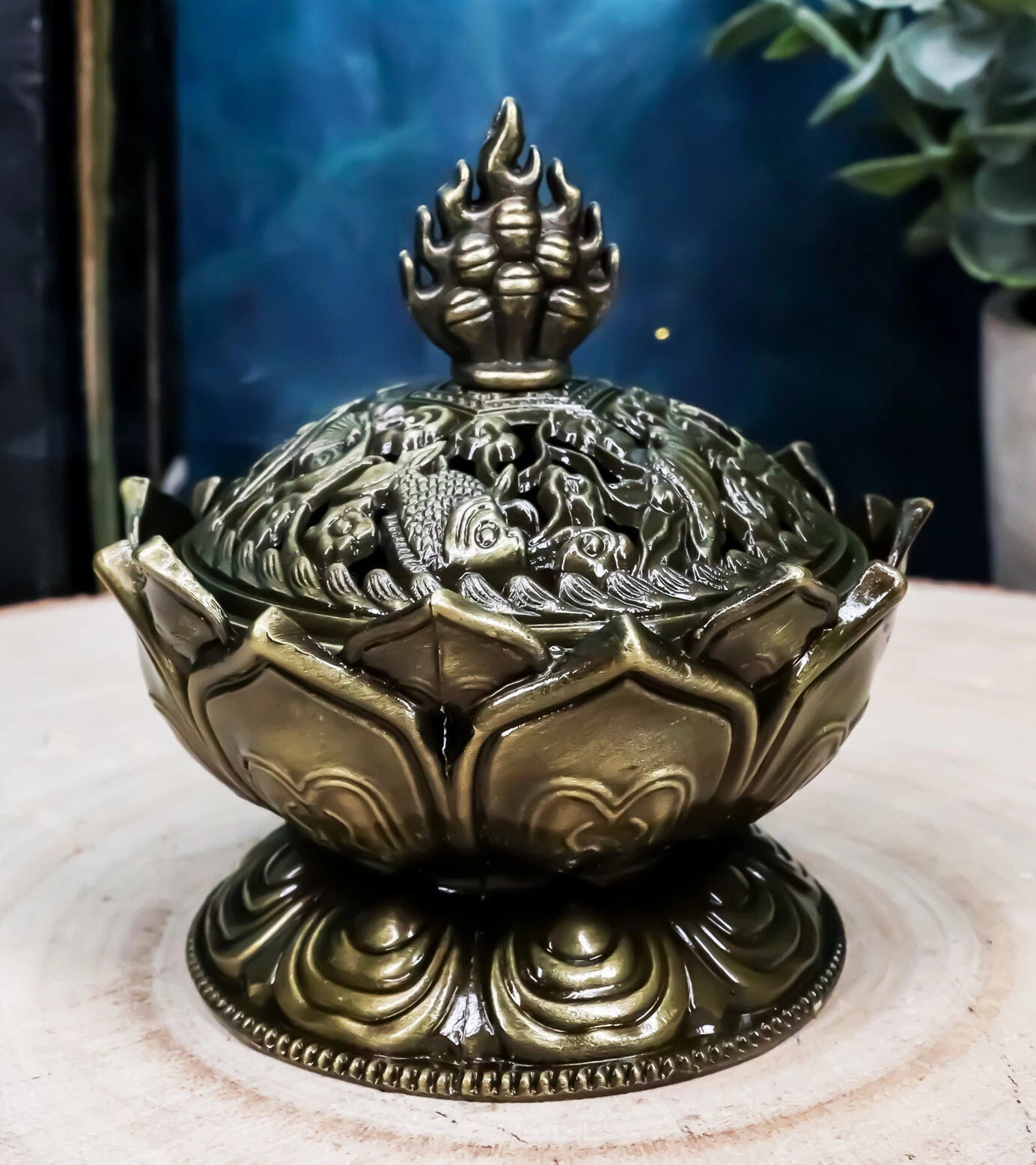 Buddha Padma Lotus Incense Holder Burner Figurine Eastern Meditation Decor 4"Dia-1