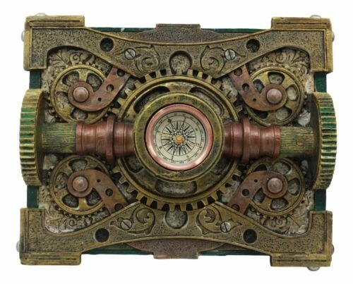 Steampunk Mechanical Gears Design Secret Jewelry Box With Navigational Compass-2
