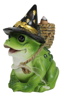 Merlin The Wizard Frog with Warlock Triple Moon Hat Backflow Incense Cone Burner-4