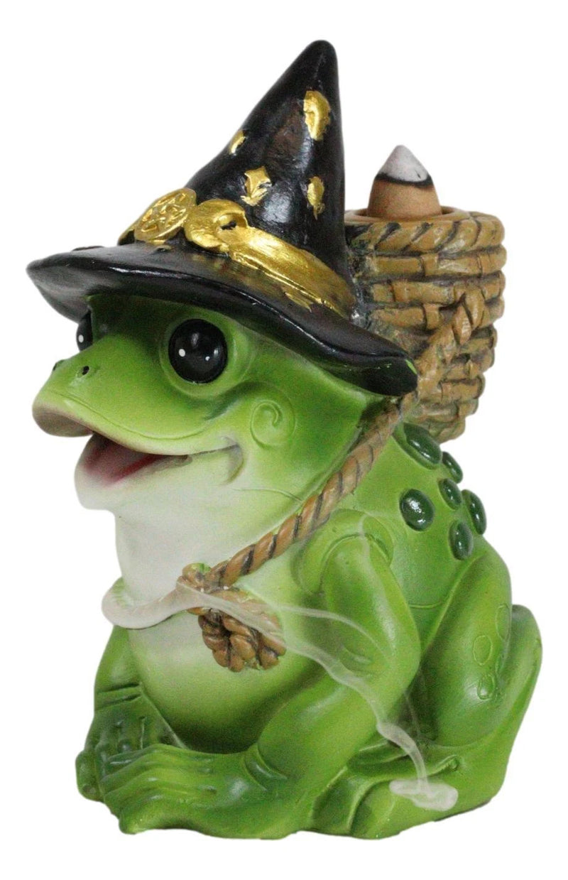 Merlin The Wizard Frog with Warlock Triple Moon Hat Backflow Incense Cone Burner-4