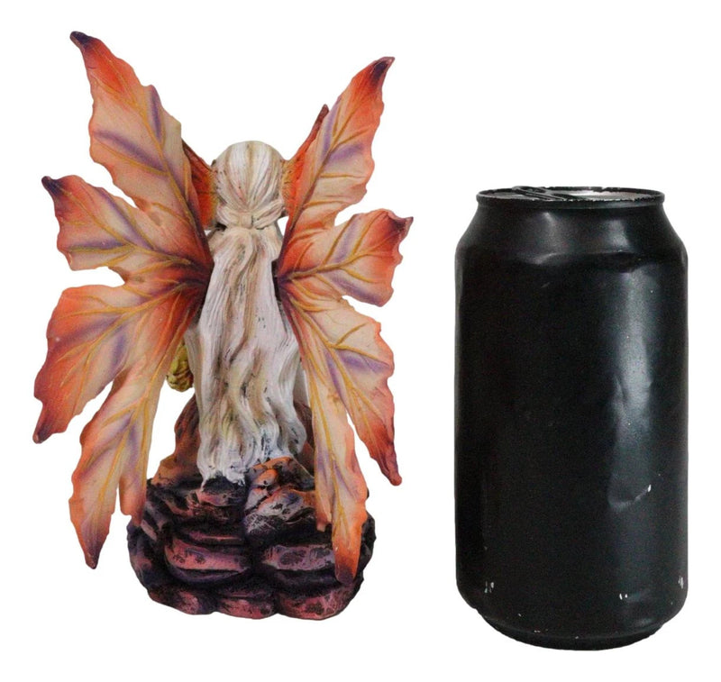 Goddess of Fire Elemental Pixie Fairy in Ember Pyre Dress Sitting Figurine-2
