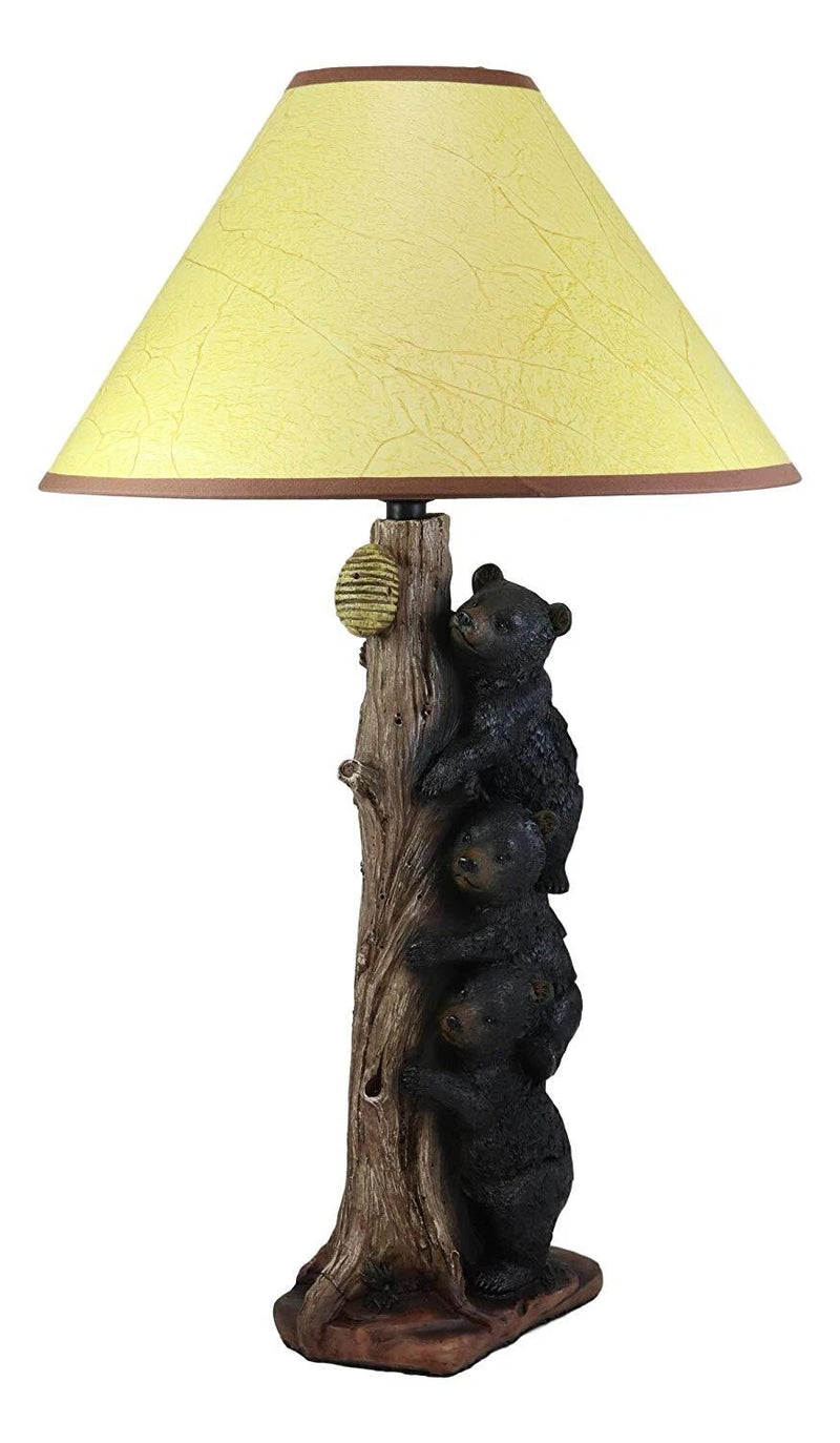 Rustic Climbing 3 Stacked Black Bear Cubs Getting Honey Table Lamp W/Shade-5
