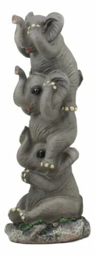Pachyderm Friends Whimsical See Hear Speak No Evil Elephants Totem Statue-3