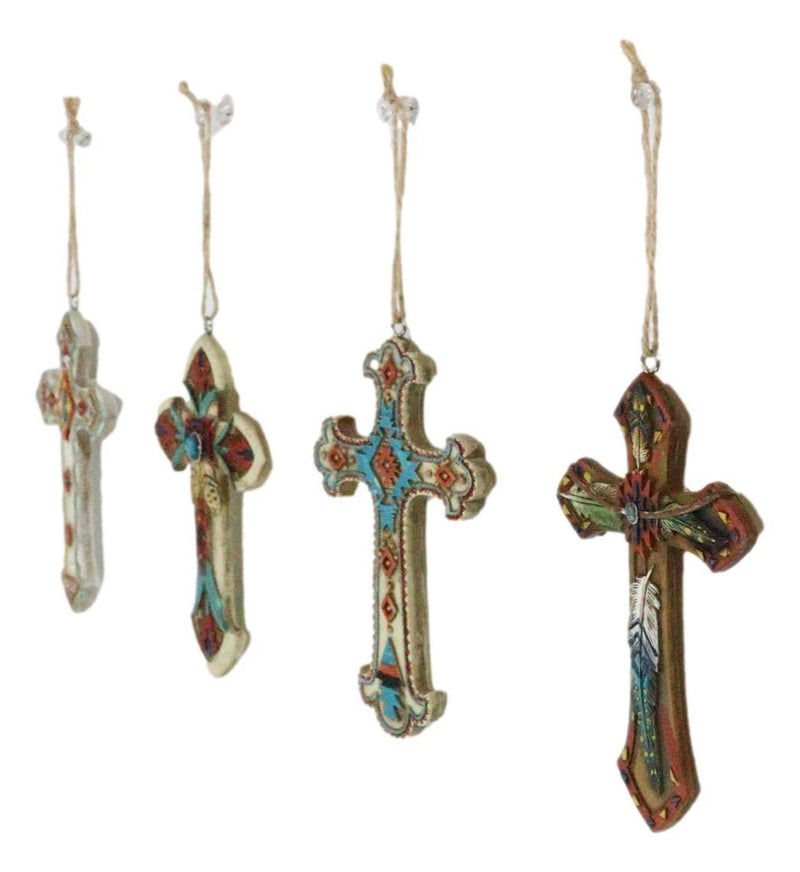 Rustic Western Native Indian Christian Crosses Set of 4 Christmas Tree Ornaments-3