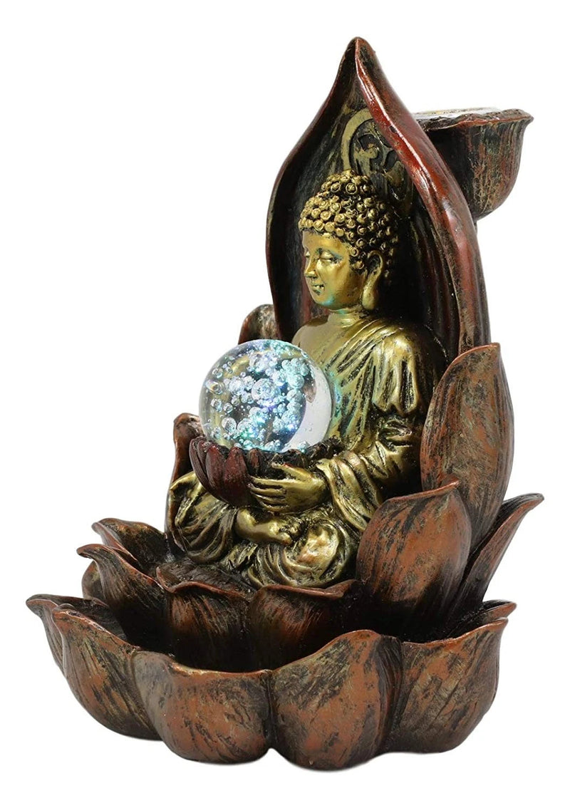 Meditating Buddha Amitabha Backflow Incense Burner W/ LED Globe Light-3