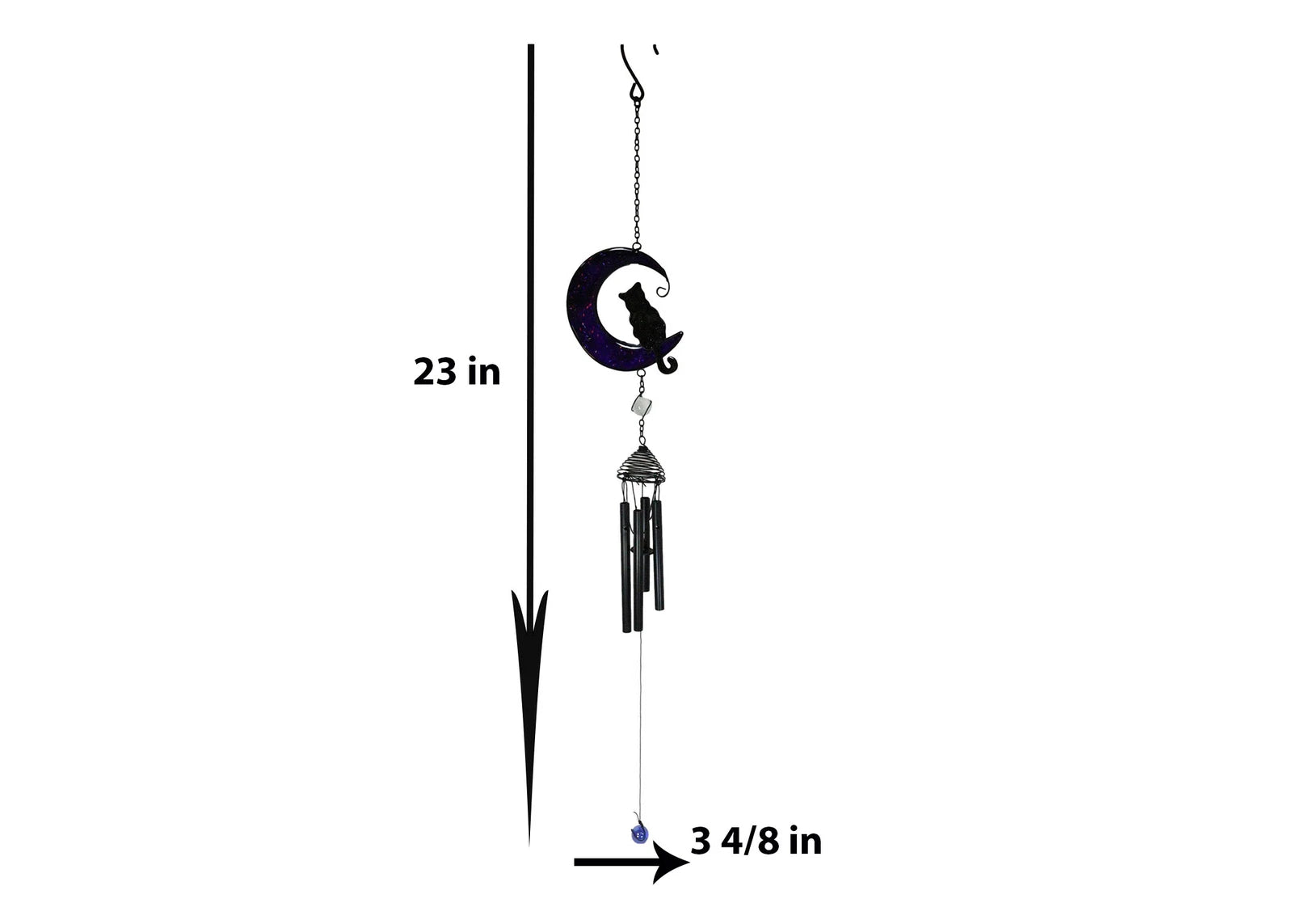 Witchcraft Black Cat On Purple Crescent Moon Stained Glass Wind Chime Suncatcher-3