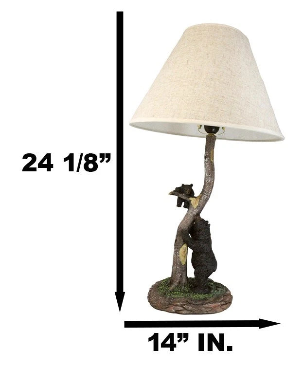 Rustic Black Mother Bear Playing With Cub Hanging On Tree Branch Table Lamp-5