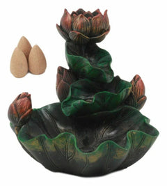 Zen Lotus Blossom Backflow Incense Cone Burner Tower Statue 4.25"Tall-2