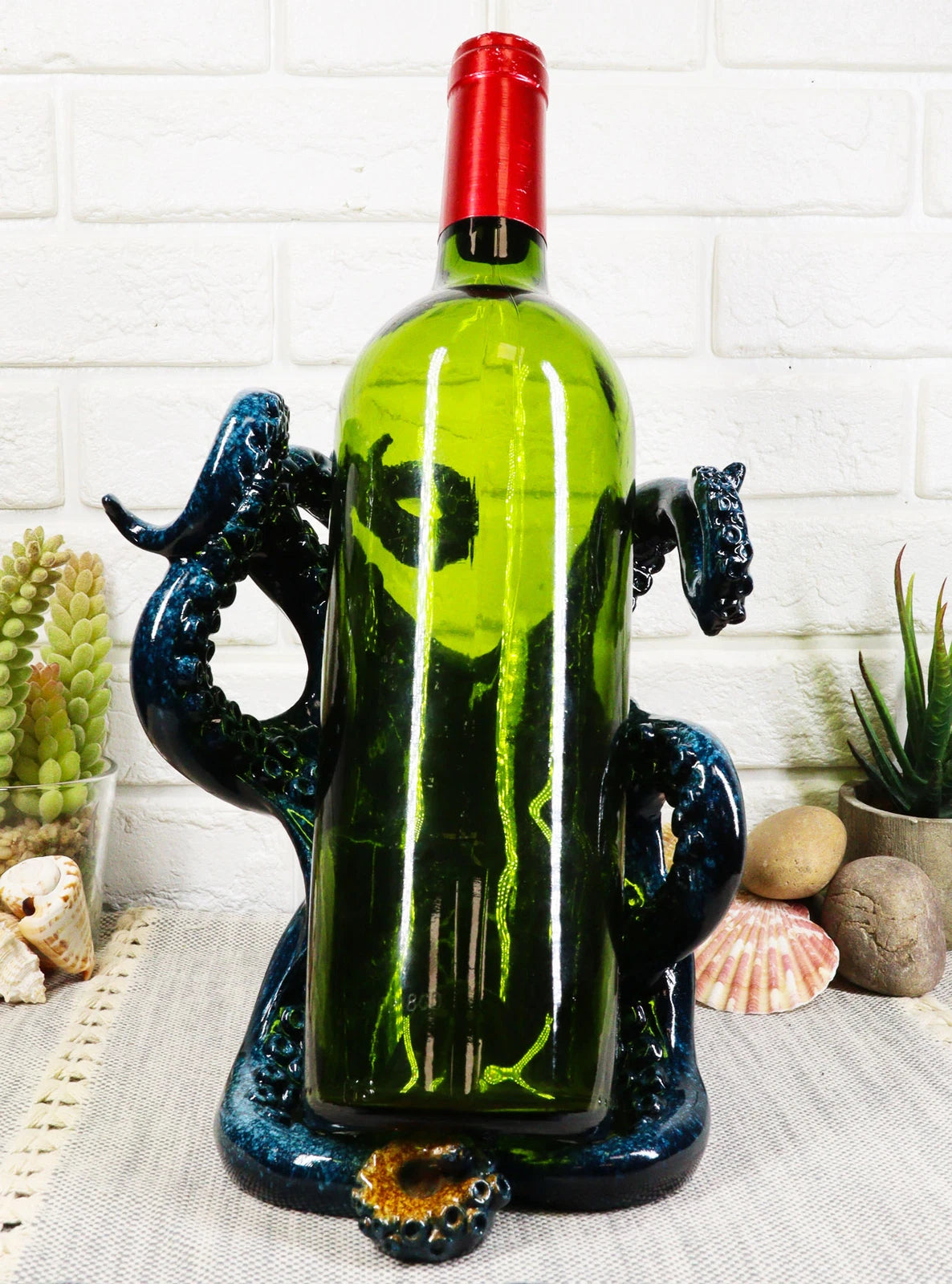 Nautical Deep Sea Blue Octopus Wine Holder 8"L Cephalopod Giant Kraken Figurine-3