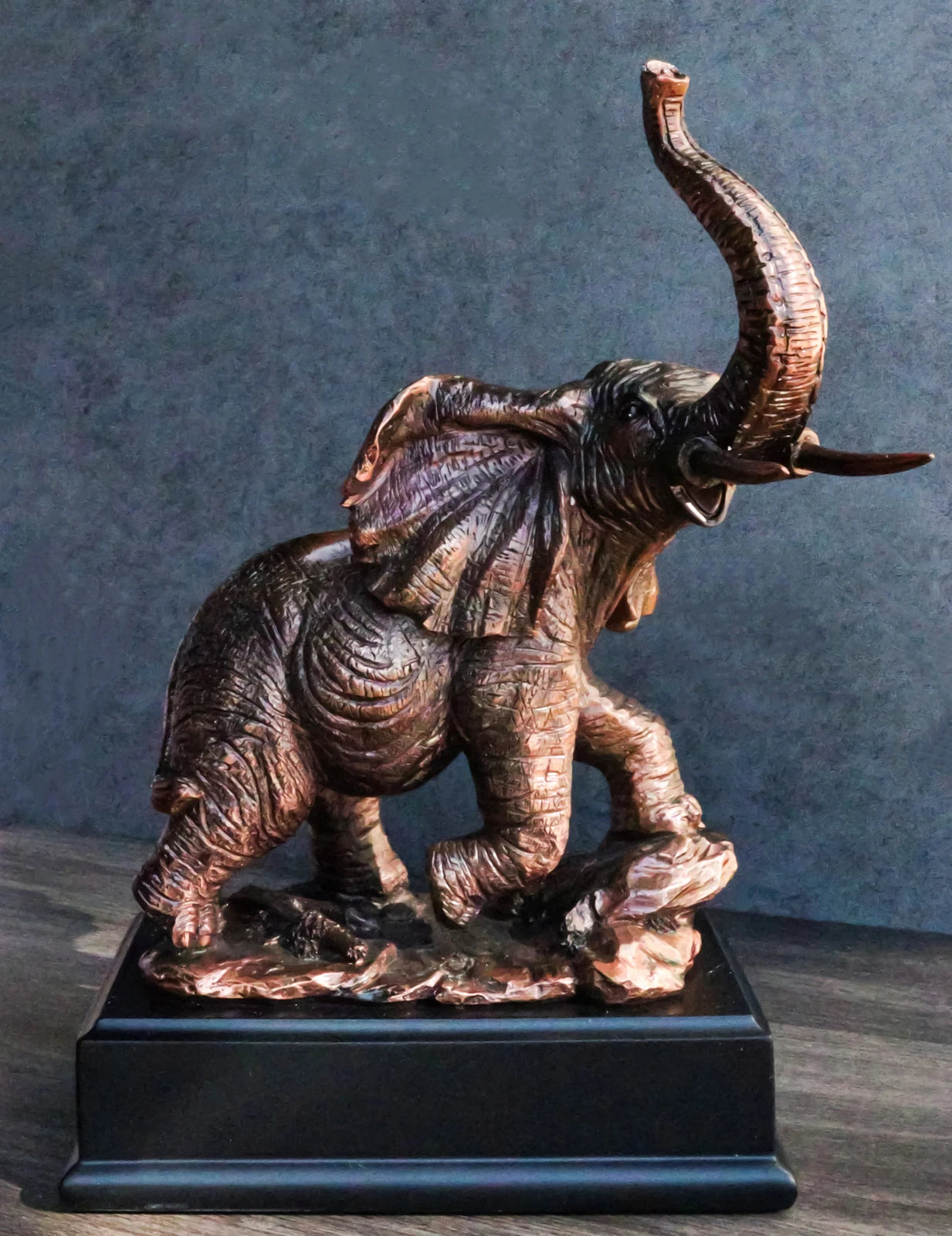 Safari Elephant Trumpeting Bronze Electroplated Figurine With Base 10.75"H-2