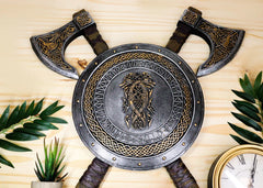 Viking Warrior Coat of Arms Ragnar Serpent Shield With Crossed Axes Plaque-1