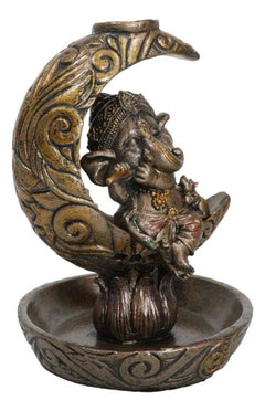 Quemador de incienso con reflujo de Ganesha, el dios hindú tocando la flauta en la luna creciente-3