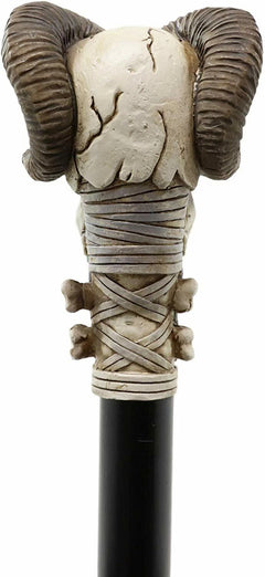 Gothic Tribal Ram Horned Skull Decorative Prop Cosplay Walking Cane 38"H-3