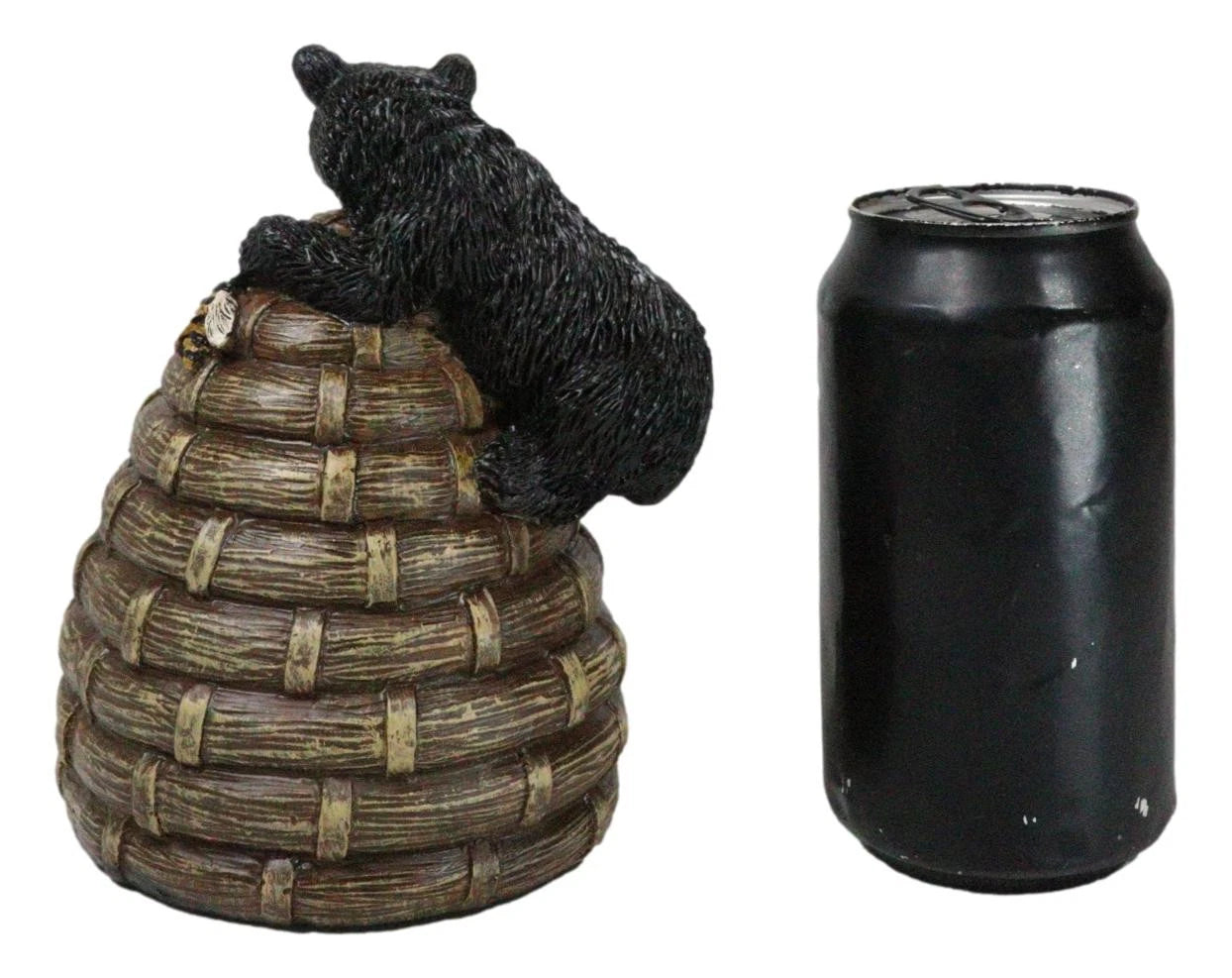 Rustic Forest Black Bear Climbing On Honey Beehive with Bumblebees Figurine-3