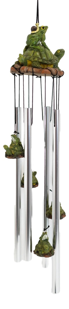 Tortoise Piggybacking Green Frog With Snail Garden Patio Wind Chime Decor-3