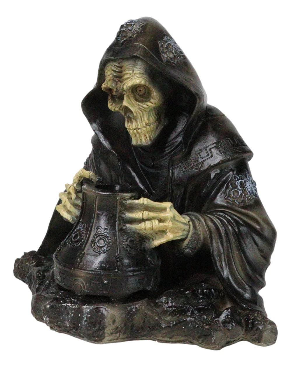 Grim Reaper Skeleton Wizard Chanting Spells Backflow Incense Cone Burner Statue-3