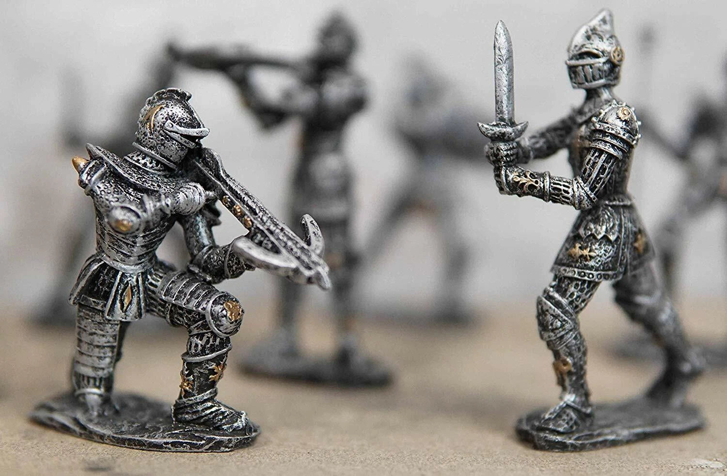 Set of 12 Medieval Knights w/ Swords Crossbow Halberds & Shield Figurines