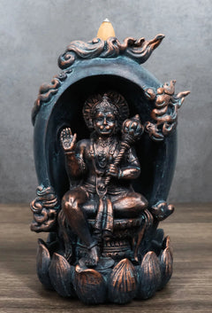 Hindu Buddha Hanuman Monkey God On Lotus Backflow Cone Incense Burner Figurine-1