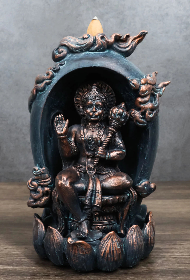 Hindu Buddha Hanuman Monkey God On Lotus Backflow Cone Incense Burner Figurine-1