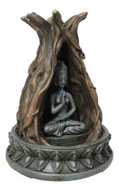 Amitabha Buddha Meditating Inside Tree Trunk Backflow Incense Burner Figurine-2