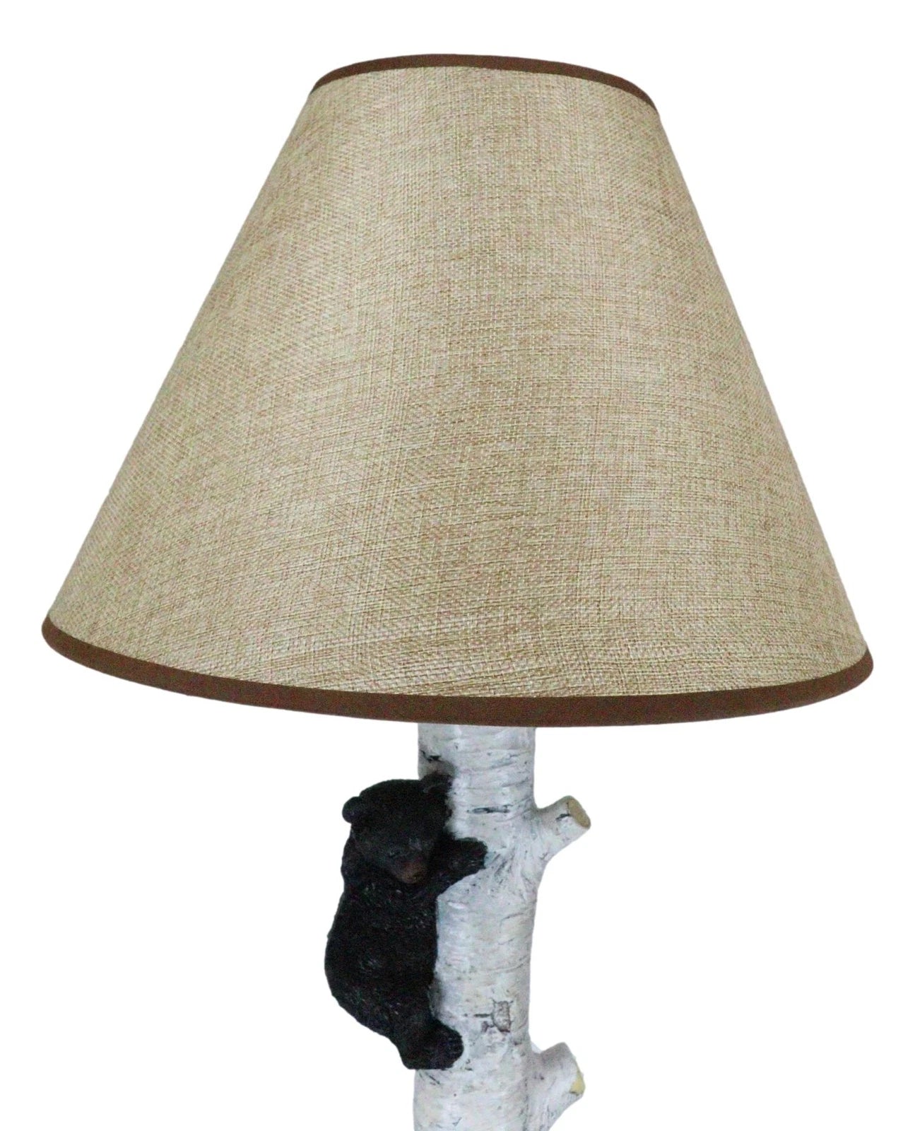 Climbing Black Bear Cub On Birchwood Tree With Mother And Beehive Table Lamp