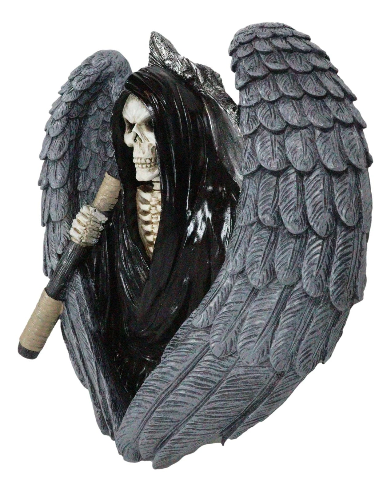Gothic Grim Reaper Skeleton with Angel Wings Holding Scythe Heart Wall Decor-4