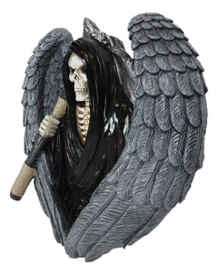 Gothic Grim Reaper Skeleton with Angel Wings Holding Scythe Heart Wall Decor-4