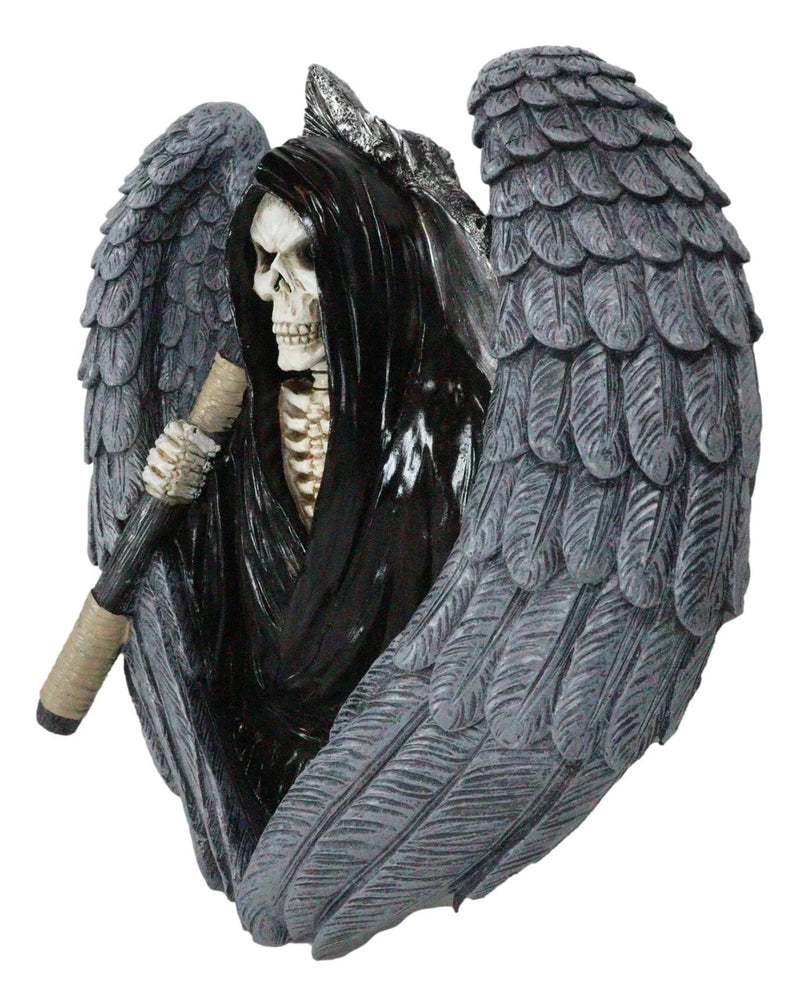 Gothic Grim Reaper Skeleton with Angel Wings Holding Scythe Heart Wall Decor-4