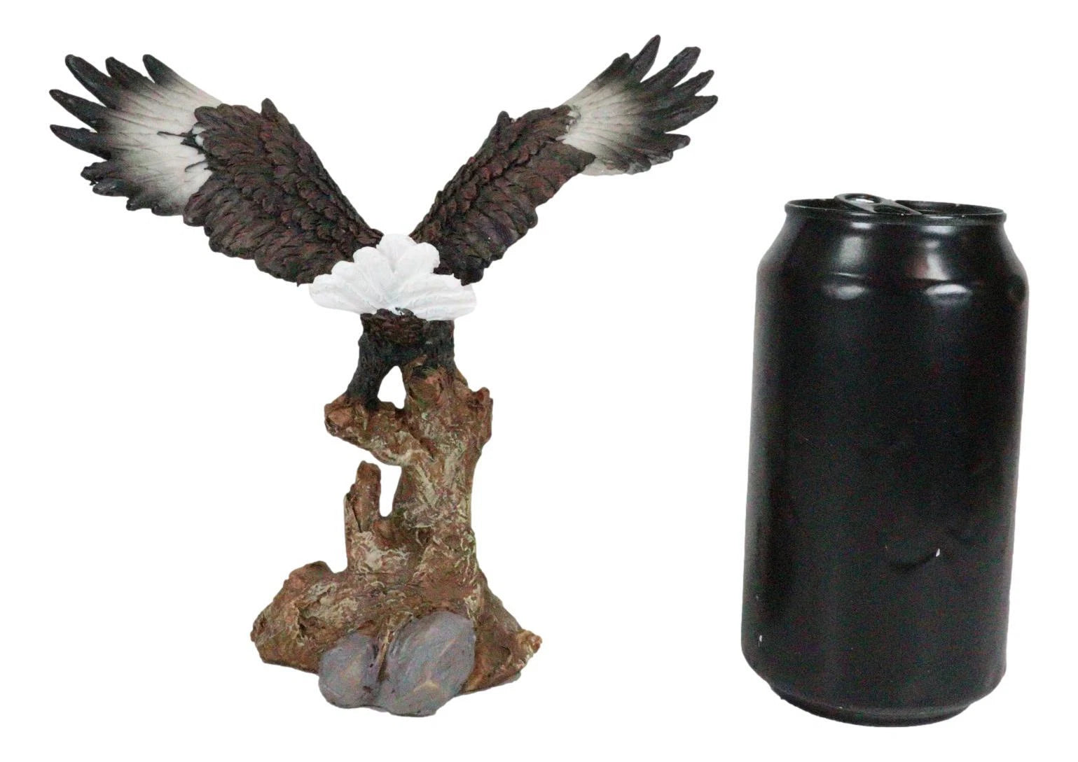 Figura decorativa de resina de águila calva de 18 cm de altura descendiendo de una rama de árbol-6