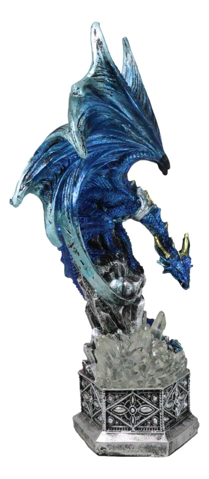 Armored Blue Guardian Water Elemental Dragon On LED Crystals Pedestal Figurine-6
