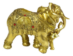 Estatua familiar de elefante dorado con cría, auspiciosa, según el Feng Shui y el budismo.-4