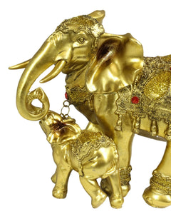 Estatua familiar de elefante dorado con cría, auspiciosa, según el Feng Shui y el budismo.-5