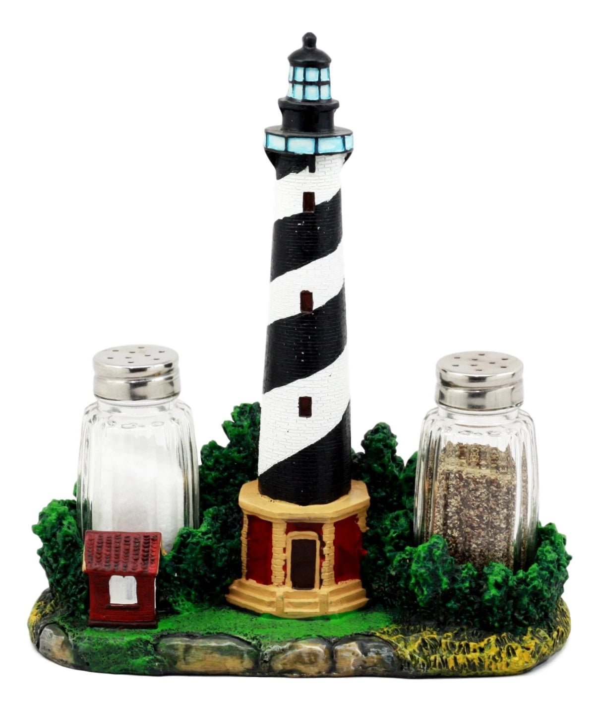 Scenic Cape Hatteras Lighthouse Salt And Pepper Shakers Holder 8"H-4