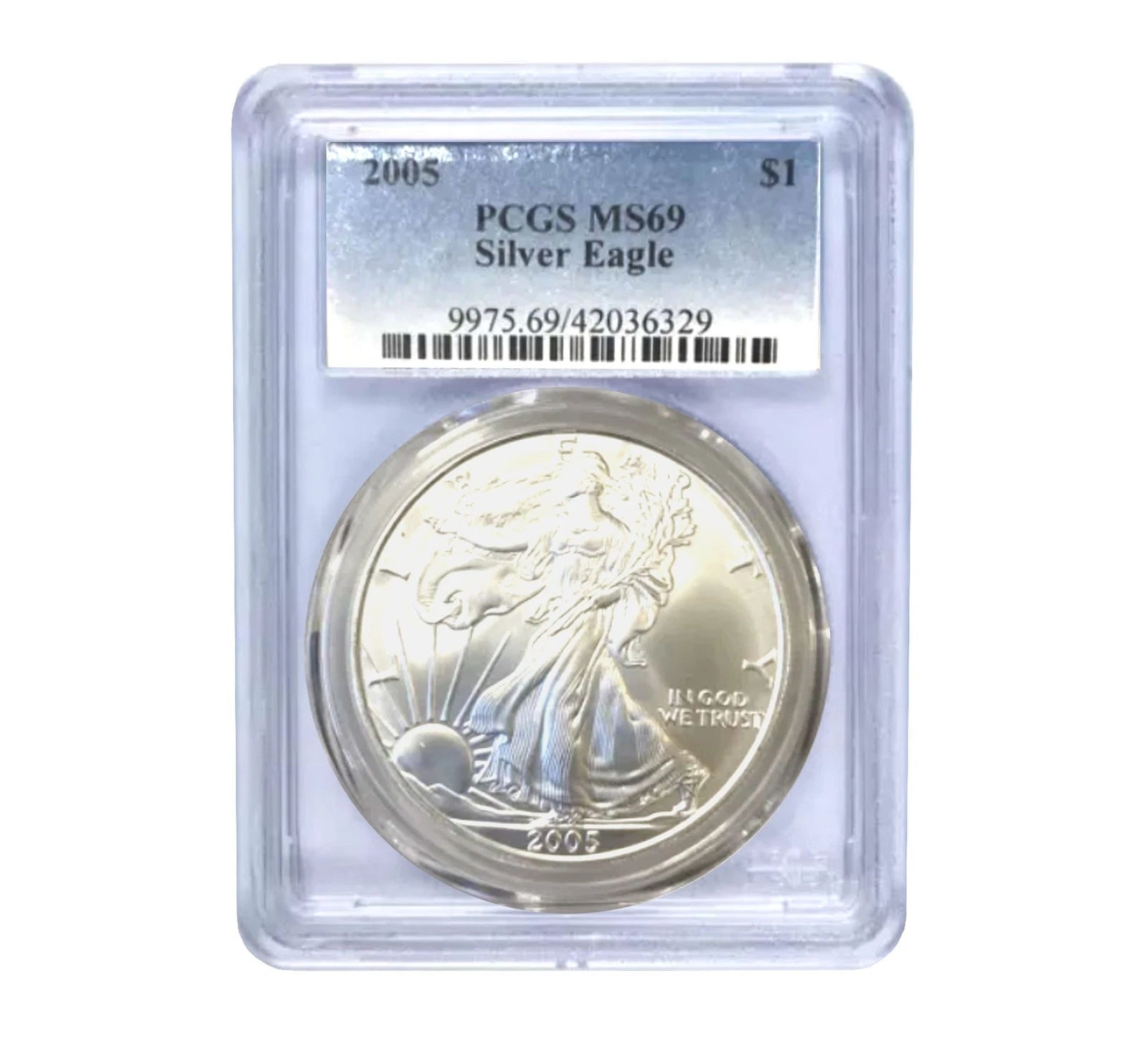 American Silver Eagle MS69 PCGS de $1 año 2005-1