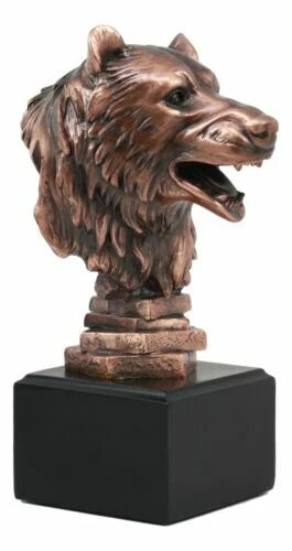Wildlife Roaring Bear Bust Statue Bronze Electroplated Bear Figurine With Base-4