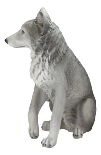 Estatua grande de lobo gris alfa sentado de Dakota Wildlife, 20,5" de alto-4