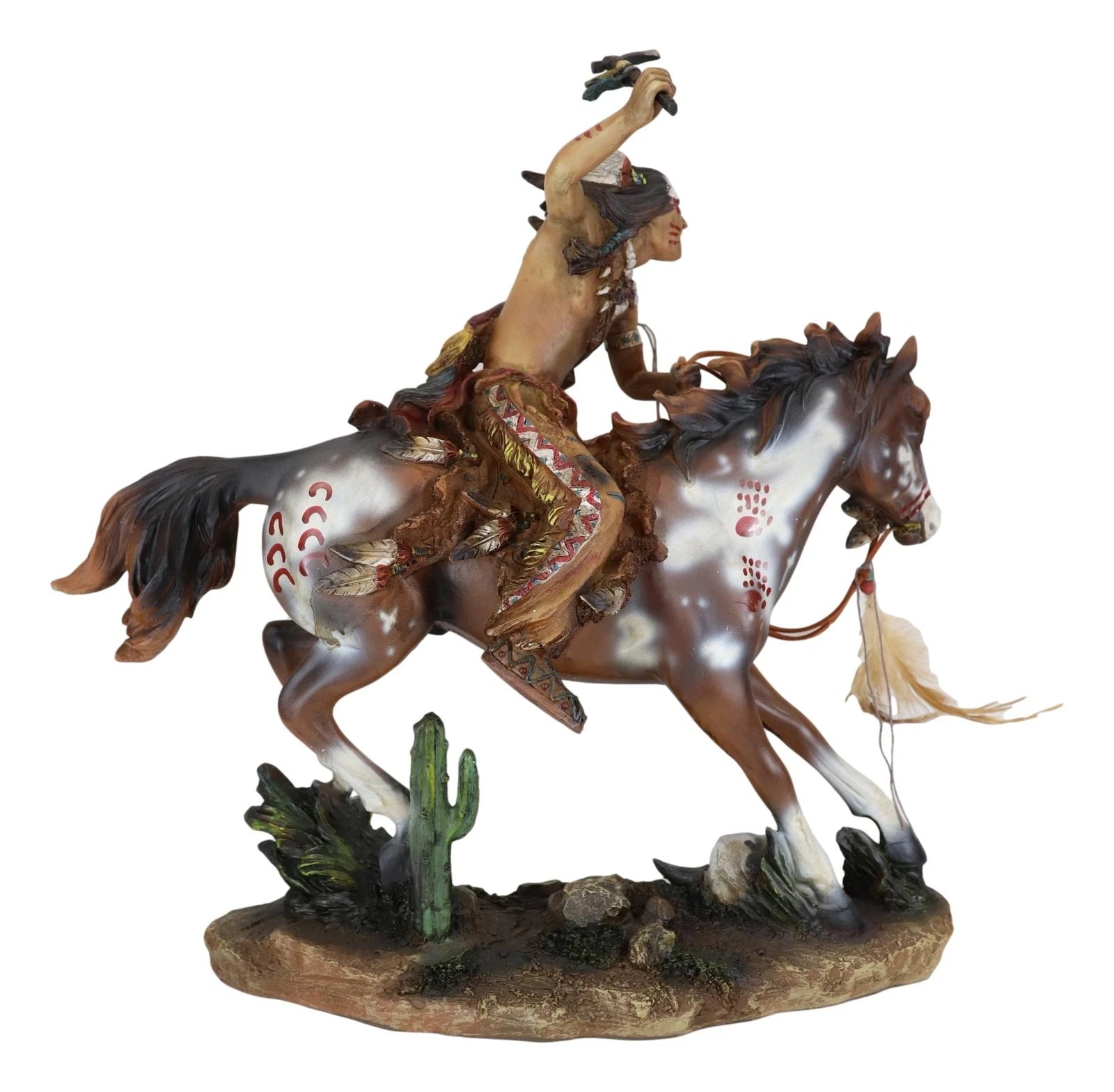 Native Indian Chief Warrior With Hand Axe Charging On Warpath Horse Figurine-5