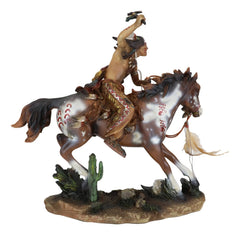 Native Indian Chief Warrior With Hand Axe Charging On Warpath Horse Figurine-5