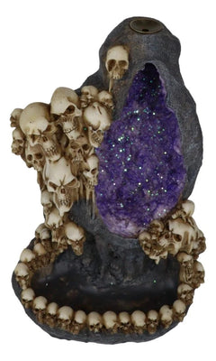 Gothic Melting Skulls Faux Geode Crystals LED Light Cave Backflow Incense Burner-7