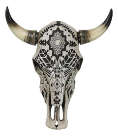 Western Tribal Aztec Vector Tattoo Patterns Horned Cow Skull Wall Decor Plaque-5
