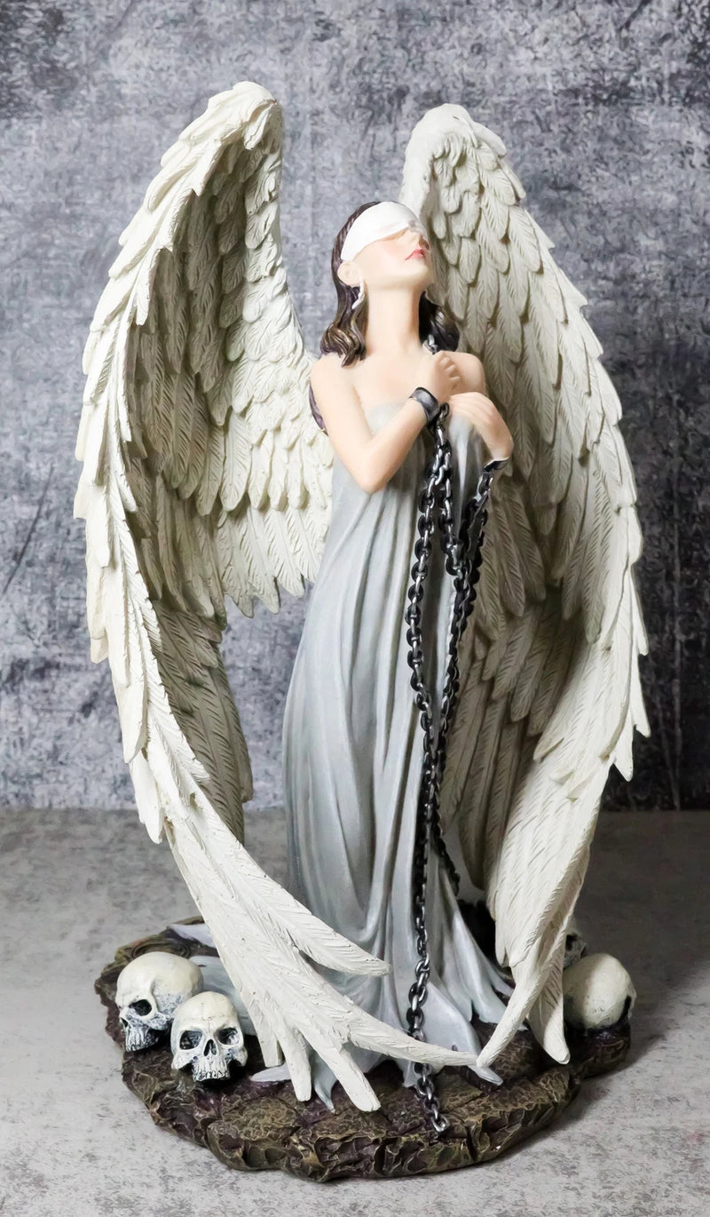 Captive Spirits Blindfolded Standing Angel Tied In Chains By Skulls Figurine-5