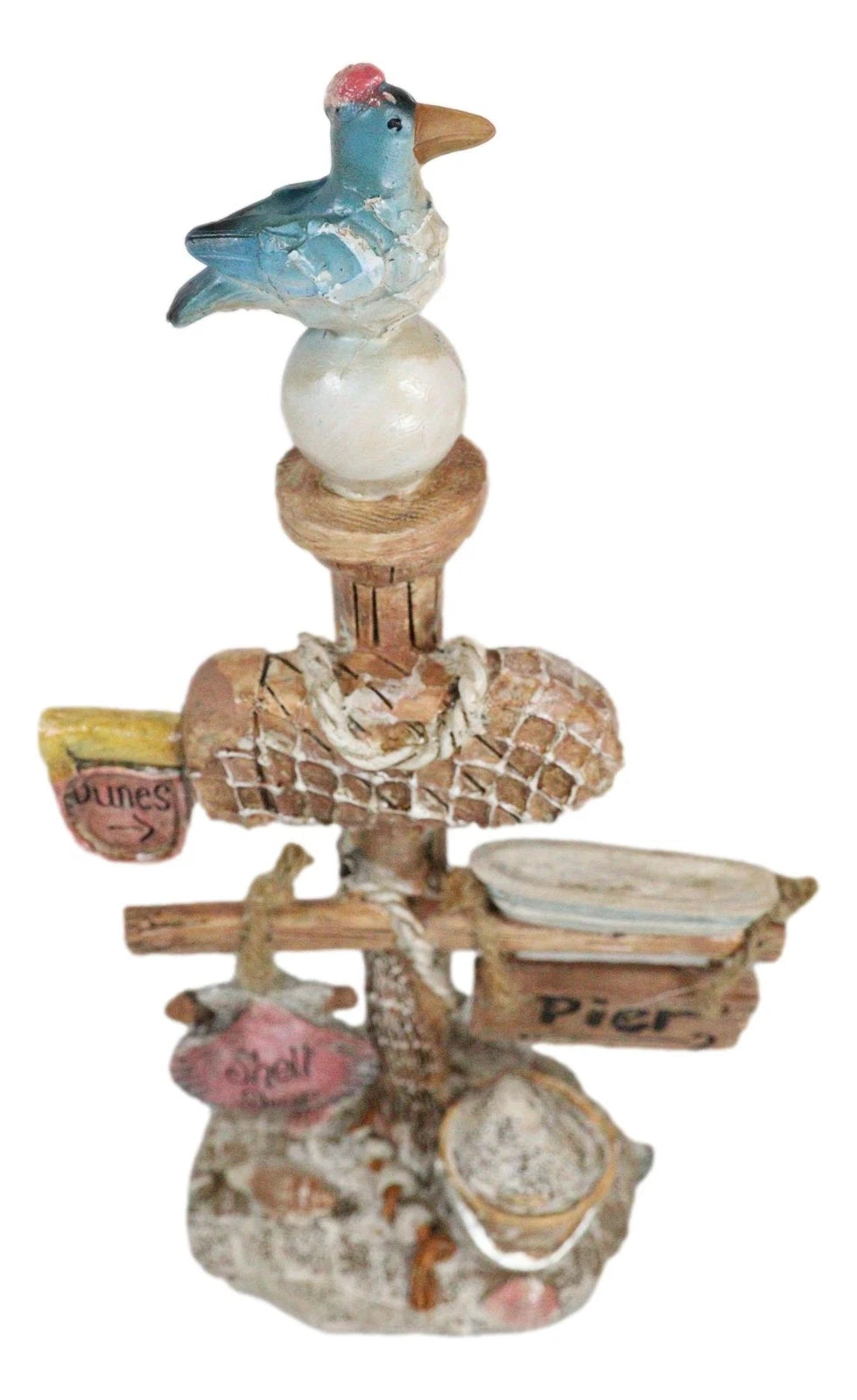 Beach Coastal Pelican Bird On Getty Post Seashells Boat Nautical Sign Figurine-7