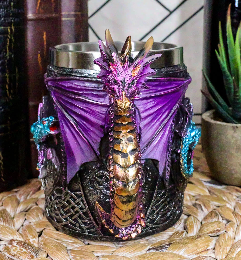 Jarra de cerveza con diseño de dragón morado y fuego azul de Concepción, taza de café de 12 oz