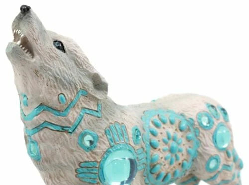 Turquoise Heavens Native Tribal Howling Snow Wolf Totem Spirit Figurine 6.25"L-7