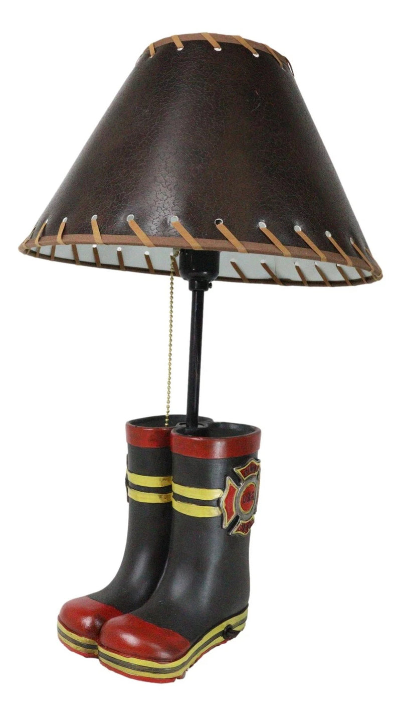 American Hero Fire Fighters Fireman Boots Desktop Table Lamp With Laced Shade-4