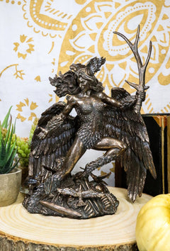 Irish Celtic War Goddess Winged Morrigan Phantom Queen W/ Antler Figurine-1