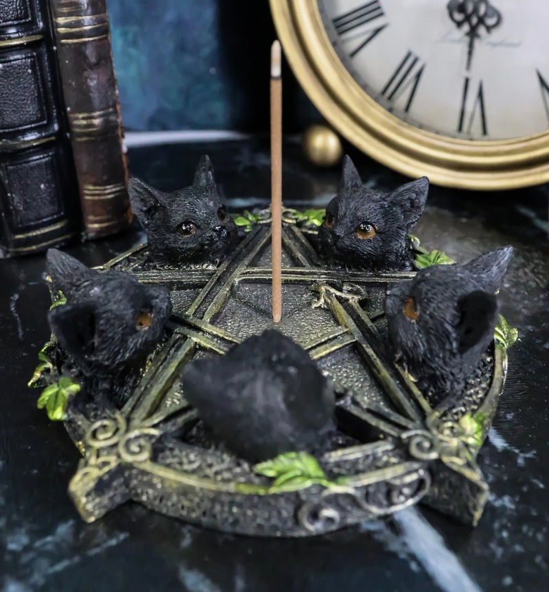 Celtic Wiccan Pentagram Ivy Penta 5 Black Cats Witching Hour Incense Burner-4