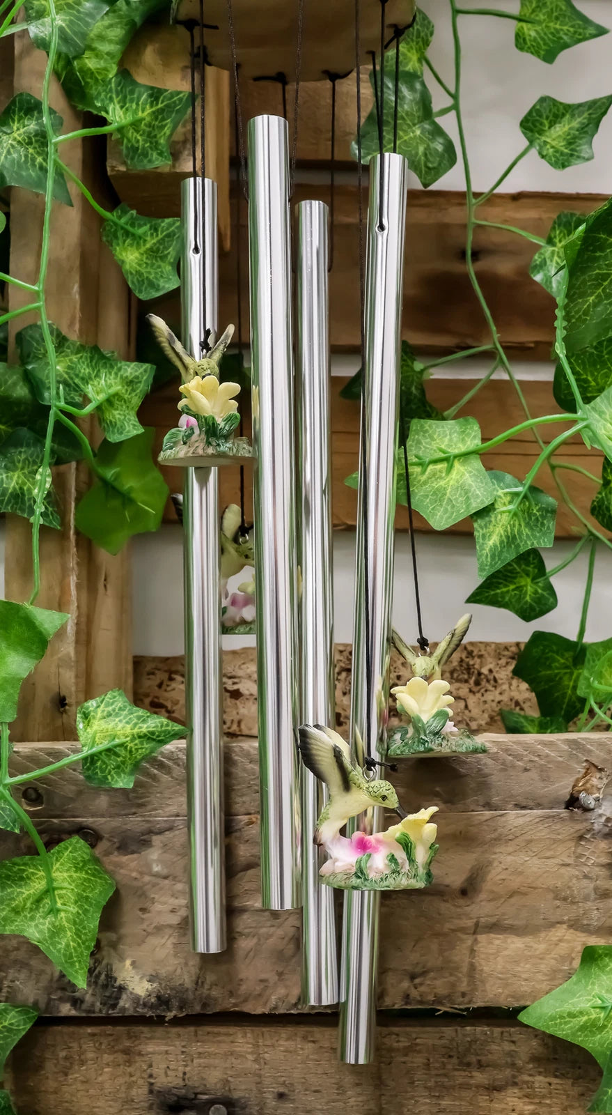 Beautiful Hummingbird with Nectarine Lily Flowers Wind Chime 21" L-3